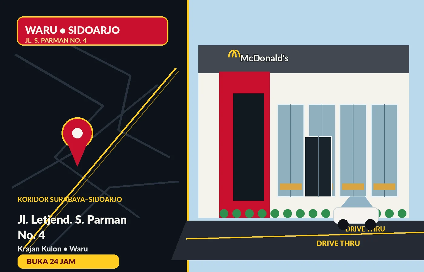 Penanda lokasi McDonald's Waru di Jl. Letjend. S. Parman No. 4 Sidoarjo